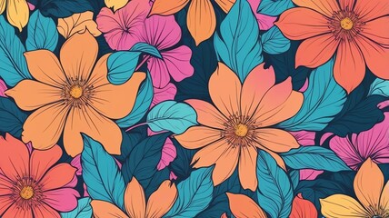 Wall Mural - psychedelic florals aesthetic background