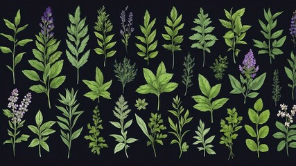 Wall Mural - hand drawn herbs vector art background