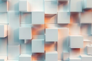 Wall Mural - Random shifted white cube boxes block background wallpaper banner with copy space, contemporary, thermal camera, prime, sunrise, abstract, vintage, photorealism, soft morning light