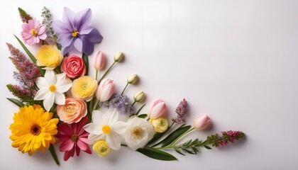 Springs flowers on white background