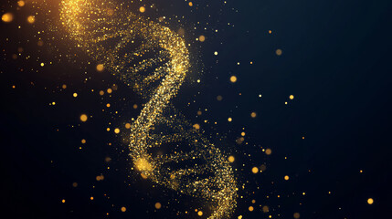 Wall Mural - vector illustration of a low poly dna helix with a golden dust effect. the design features sparkling