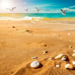 Wall Mural - Summer backgraund with sea sand and stones