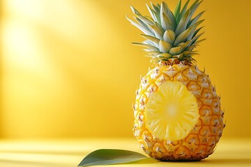 Wall Mural - Sliced Pineapple Photo on a Yellow Backdrop