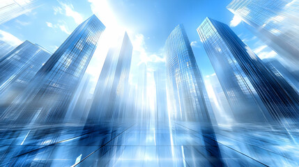 Poster - A futuristic cityscape with tall, reflective skyscrapers.