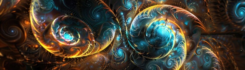 Wall Mural - an intricate fractal pattern showcasing swirling shapes and vibrant colors, evoking a sense of cosmi