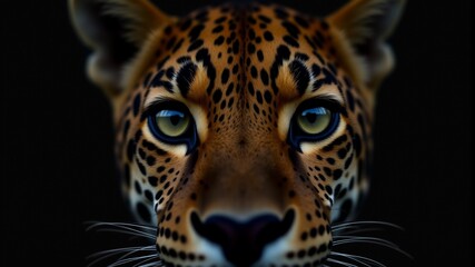 Leopard's face with green eyes close-up