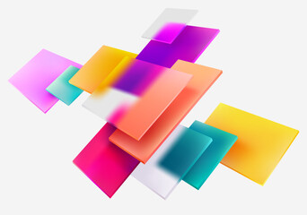 Wall Mural - 3D colorful squares and rectangles in glass morphism style. Transparent frame for text with geometric shapes.