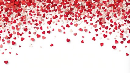 Vertical borders of hearts confetti on a white background