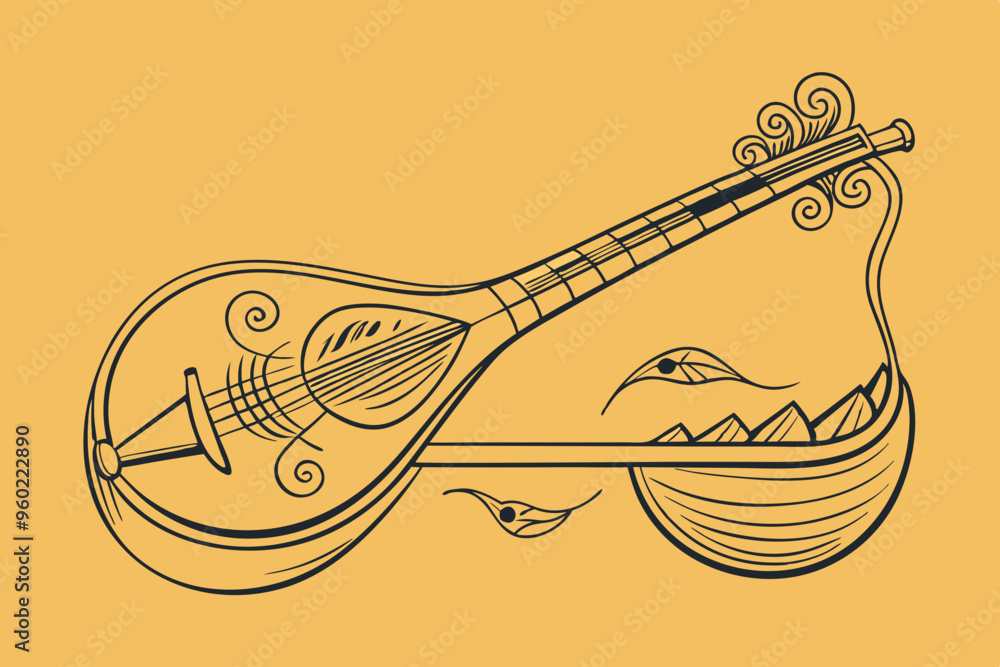 Surma one line color art. Continuous line drawing of music, wind ...