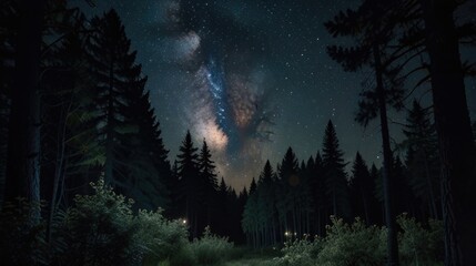 Milky Way over the pine forest