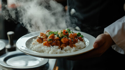 Canvas Print - Steaming Chinese Food.