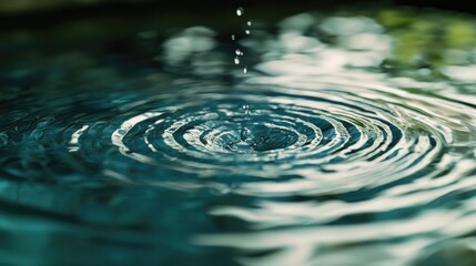 Wall Mural - Close-up of water ripples created by a droplet, showcasing tranquility and natural beauty.