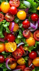 Wall Mural - Fresh Garden Salad Photo - Red and Yellow Tomatoes, Red Onion, Lettuce