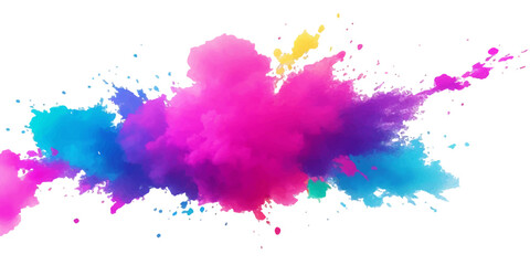 Wall Mural - Bright colorful watercolor splash splatter stain brush strokes on white background. Modern vibrant aquarelle spot. Rainbow trendy isolated design on white. Element. Vector watercolor illustration	