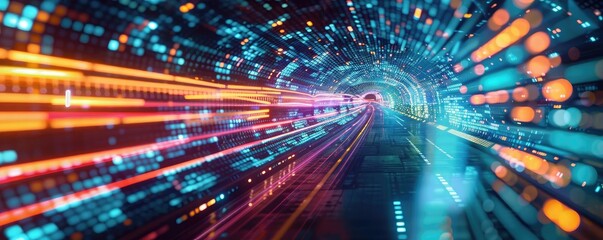 Wall Mural - a vibrant tunnel of light showcasing dynamic energy and motion, perfect for representing speed and t