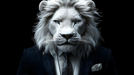 Poster - A lion with a human-like appearance dressed in a suit.