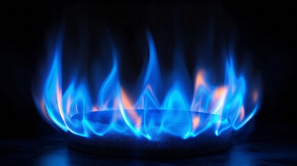 High quality background with flames of blue natural gas from a gas burner.