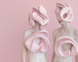 © Sandra Chia - Fashion Surreal Concept. Pale slim woman in avant garde ethereal architectural futuristic swirl edgy art sculpture headgear outfit  in pastel pink. sensual, advertisement, magazine. copy space
