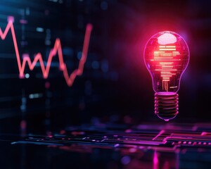 Aufkleber - Abstract image of a glowing light bulb with digital elements, symbolizing innovation and technology against a dark background.