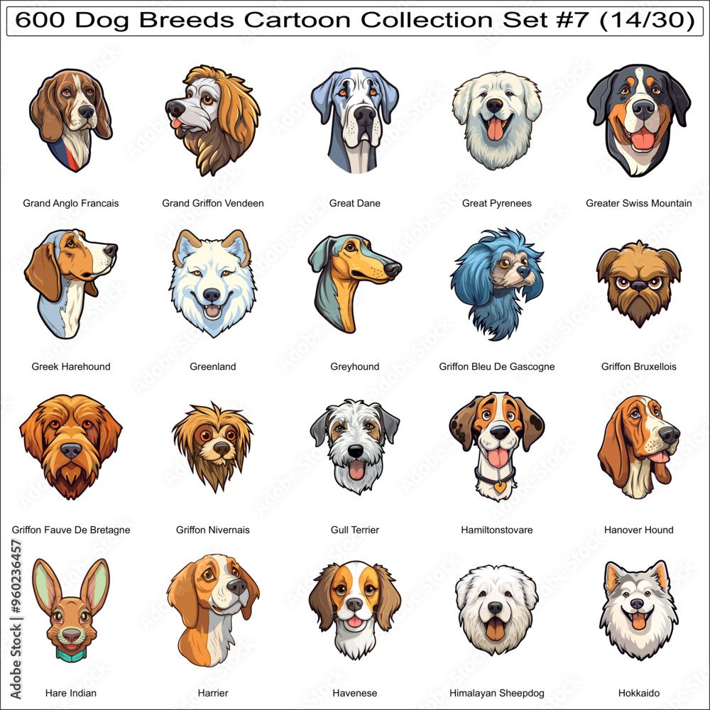 Cute Dog Breeds Cartoon Characters Sticker Bundle Collection Set 7 of ...
