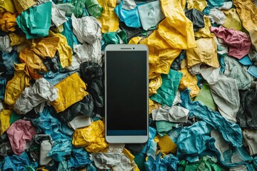 Canvas Print - simple ai-driven waste reduction app on a smartphone, minimalistic background with large blank space
