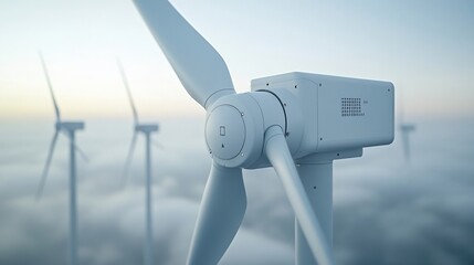 Wall Mural - Minimal AI-powered wind turbine monitoring system, clean design with soft light, ample copy space around, copy space for stock photo with minimal concept, No logo, No Trademark, No text