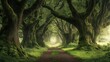 © Theeranan - A serene forest path lined with tall, ancient trees covered in moss.