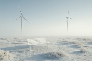 Wall Mural - minimal ai-driven wind farm in the distance, soft natural light, abundant empty space around for cop