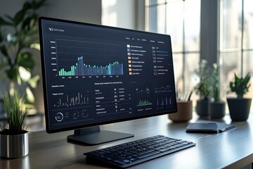 Wall Mural - minimal ai-powered dashboard showing sustainable resource management, soft natural light, ample copy