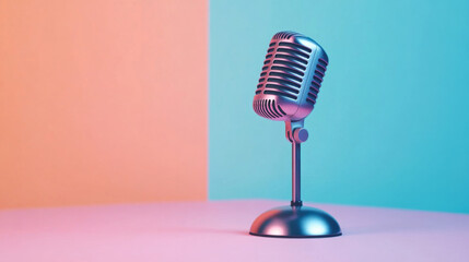 Wall Mural - Retro microphone against gradient pastel background