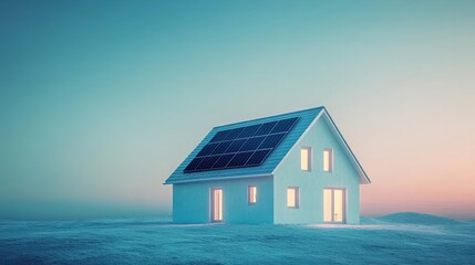 Wall Mural - simple ai-driven solar panel installation in a clean, sustainable home, minimal scene with large bla