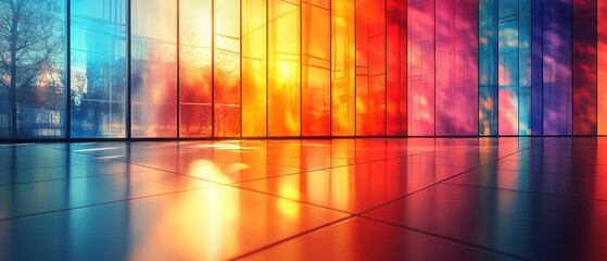 Canvas Print - Colorful Glass Wall Reflecting in Shiny Floor