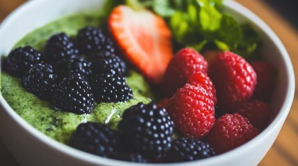 Sticker - Close-up of a Bowl Filled with Blackberries, Raspberries, and a Strawberry