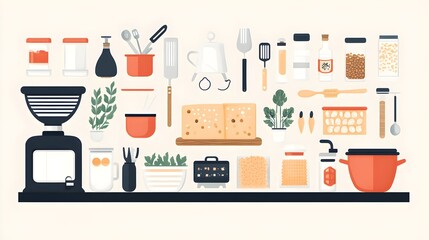 Wall Mural - flat design of a food blog with icons representing different recipe categories