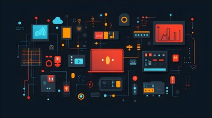Wall Mural - a flat design of a smart home control panel with universal device icons