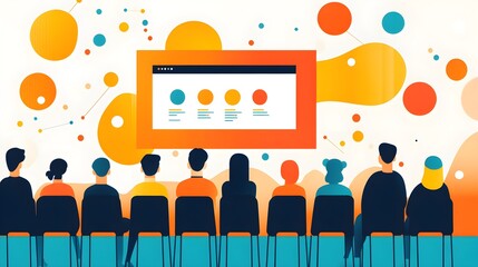 Wall Mural - a flat design of a tech conference banner with uniform line thickness and color scheme