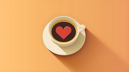 Wall Mural - a flat design of a cup of coffee with a heart-shaped foam