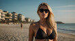 © Artistic Visions - woman on the beach in black bikini, beautiful woman, fashion model, swimsuit photoshoot