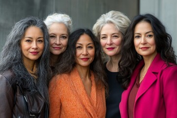 International Women's Day portrait of multi ethnic mixed age range women looking confidently towards camera, Generative AI