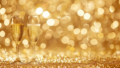 Cheers to 2023: Sparkling Champagne Glasses on Glittering New Year Greeting Card