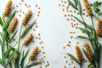 Natural Wheat Ears and Seeds on White Background - Harvest and Agricultural Concept, Perfect for Prints and Posters