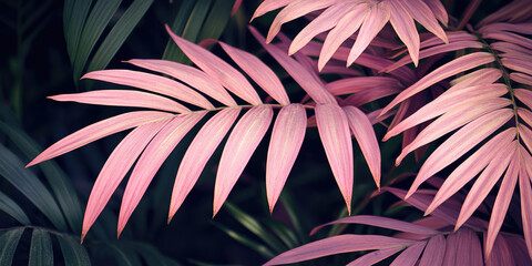 Dry pink tropical palm tree leaves wallpaper. Texture in boho style, fashion decoration background