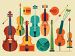 © Ouahdou - Set of different violins, string instruments.Vector images of musical instruments