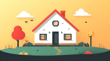 Wall Mural - a flat design of a house with a garden using basic shapes