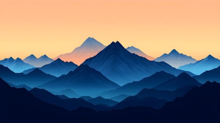 Wall Mural - a simple flat design of a mountain range at dawn