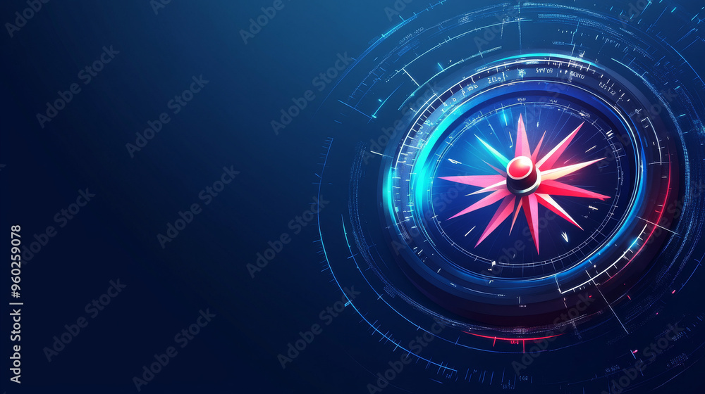 Compass Or Target Compass direction aiming at target success on a blue background ...