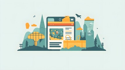 Wall Mural - a flat design of a digital library app with intuitive book search and organization