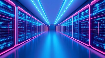 Database architecture coding, augmented reality, high-tech office, blue neon