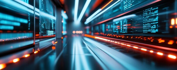 Database optimization, holographic interface, sleek futuristic workspace, glowing lights