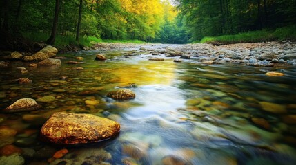 Canvas Print - Tranquil Stream Flowing Through a Lush Forest